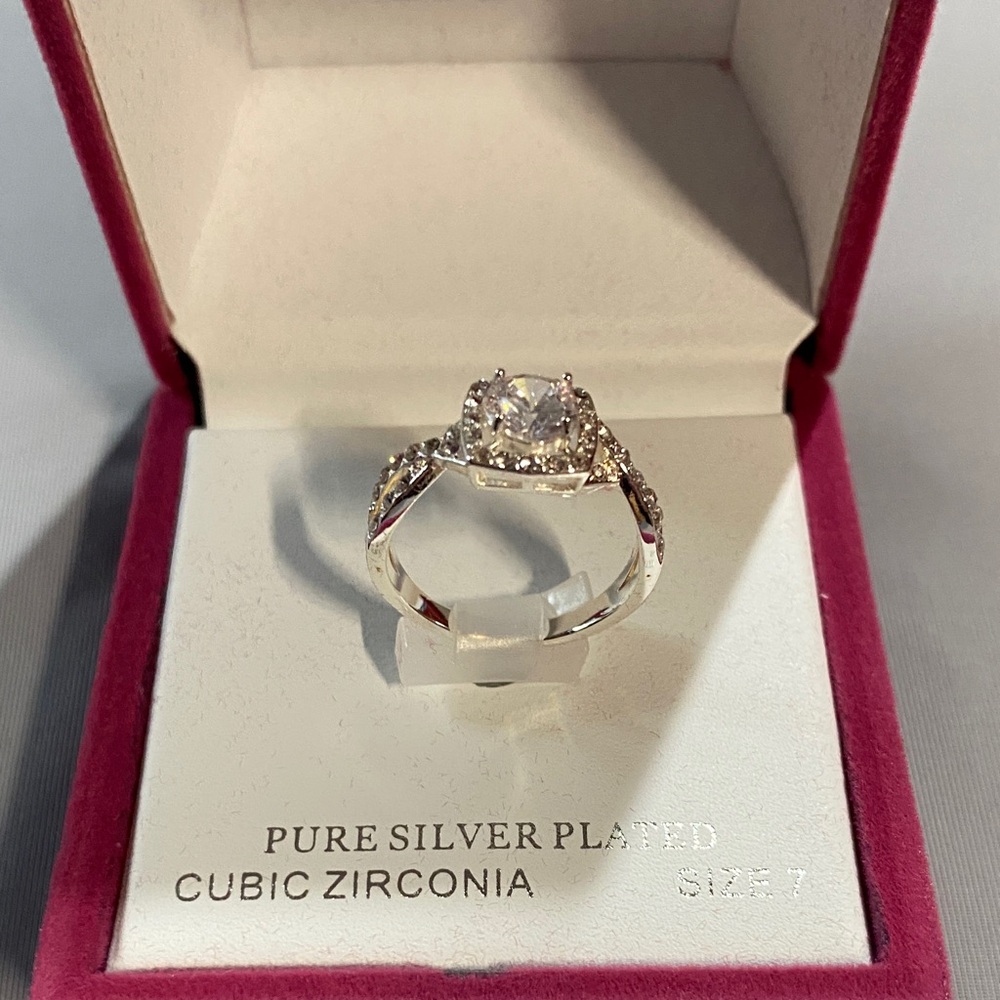 Pure Silver Plated Cubic Zirconia Ring